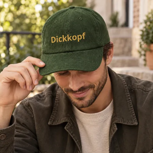 Grüne bestickte Cap mit dem Wort Dickkopf