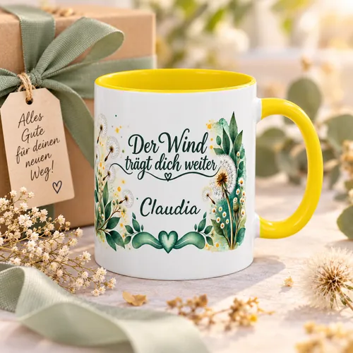 Tasse mit Pusteblumen-Motiv und dem Namen Claudia