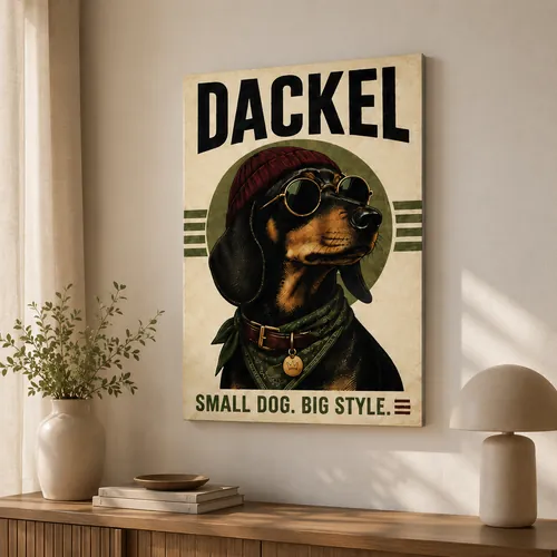 Poster mit Dackel und Sonnenbrille im Rahmen