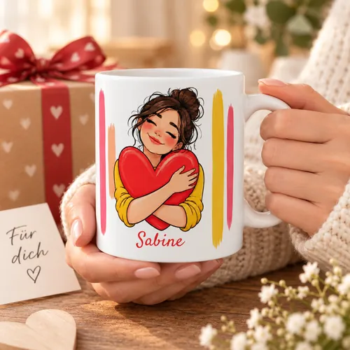 Tasse mit Herz-Motiv und dem Namen Sabine